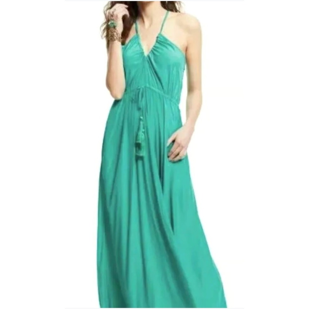 Calypso St Barth‎ Batinly Halter Maxi Dress Boho Luxe Teal Tassel M